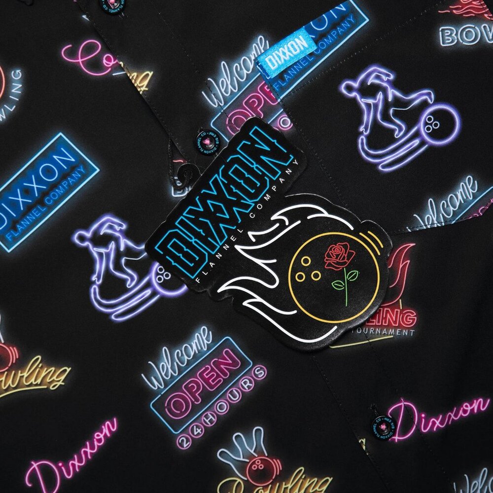Dixxon Flannel Co Big Ern Bowling Alley Neon Lights Short Sleeve Party Shirt